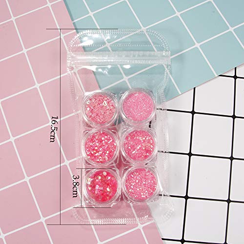 YOFASEN 6 piezas de Purpurina de Cara de Brillo Grueso - Decoración de Arte de Uñas Glitter Crafts Lentejuela Conjunto Mixto Mejilla Maquillaje de Labios DIY Decoración, Rosa 3