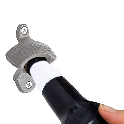 YOFASEN Beba Abridores de Botellas de Vino - Abridor de Botellas de Cerveza Retro Montado en la Pared - Abrelatas de Plata de Hierro Fundido para Barra de Interior o Exterior, 2 paquetes