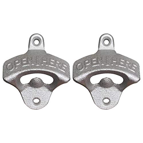 YOFASEN Beba Abridores de Botellas de Vino - Abridor de Botellas de Cerveza Retro Montado en la Pared - Abrelatas de Plata de Hierro Fundido para Barra de Interior o Exterior, 2 paquetes