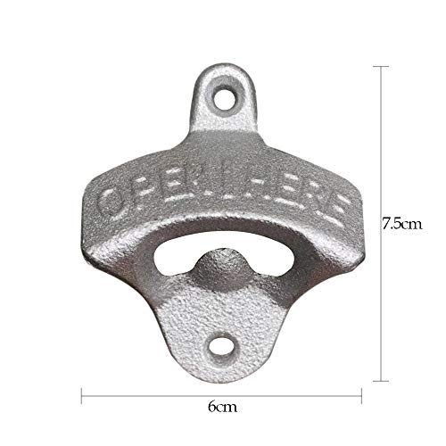 YOFASEN Beba Abridores de Botellas de Vino - Abridor de Botellas de Cerveza Retro Montado en la Pared - Abrelatas de Plata de Hierro Fundido para Barra de Interior o Exterior, 2 paquetes
