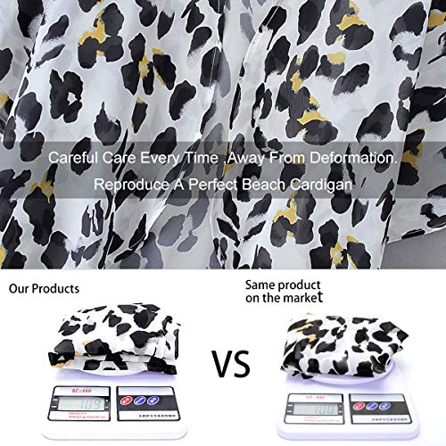 Yonhee - Kimono para mujer, diseño floral, para playa, estilo boho Blanco Negro + XL