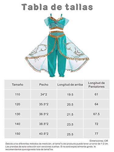 YOSICIL Disfraz Princesa Jasmine niña Disfraz de Princesa árabe niña Traje de Vestir de Princesa Árabe Lentejuelas para Regalo a Hija Traje Cosplay Vestido de Carnaval niña Banda elástica