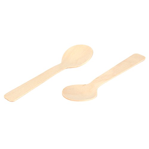 Yosoo Cucharas de Madera Desechables Eco-Friendly Cuchara de té de Helado 10 cm Cubiertos Cubiertos Bupplies, 100pcs