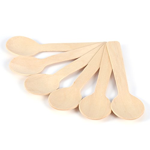 Yosoo Cucharas de Madera Desechables Eco-Friendly Cuchara de té de Helado 10 cm Cubiertos Cubiertos Bupplies, 100pcs