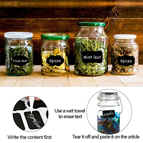 YOTINO 300Pcs Pegatinas de pizarra Pegatinas de pizarra Pegatinas de vinilo Pegatinas de pizarra de cocina Pegatinas impermeables reutilizables Frascos artesanales Etiquetas de organizador de cocina