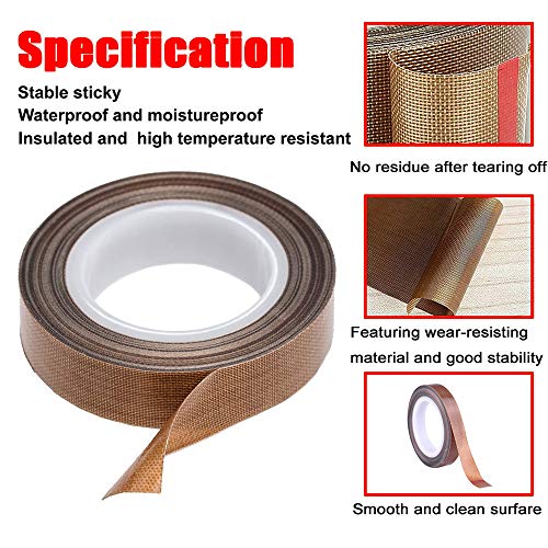 Youmile 5PCS Cinta de poliamida resistente al calor de alta temperatura Cinta 5 tamaños 3 mm, 6 mm, 8 mm, 12 mm, 15 mm Adhesivo de silicona para enmascarar con 2 piezas de cinta de teflón de 15 mm