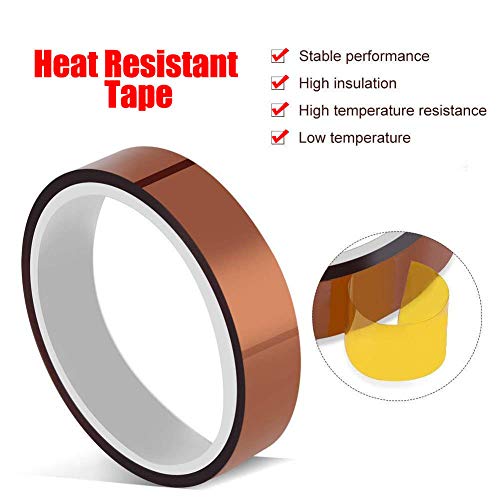 Youmile 5PCS Cinta de poliamida resistente al calor de alta temperatura Cinta 5 tamaños 3 mm, 6 mm, 8 mm, 12 mm, 15 mm Adhesivo de silicona para enmascarar con 2 piezas de cinta de teflón de 15 mm