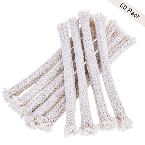 YoungRich 50pcs Mechas de Algodón Alambres Huecos Redondos Mechas de Repuesto para Vela Lámpara de Alcohol Aceite Queroseno Linterna de Botellas de Vino Luces al Aire Libre de Jardín 14x0.5cm Blanco