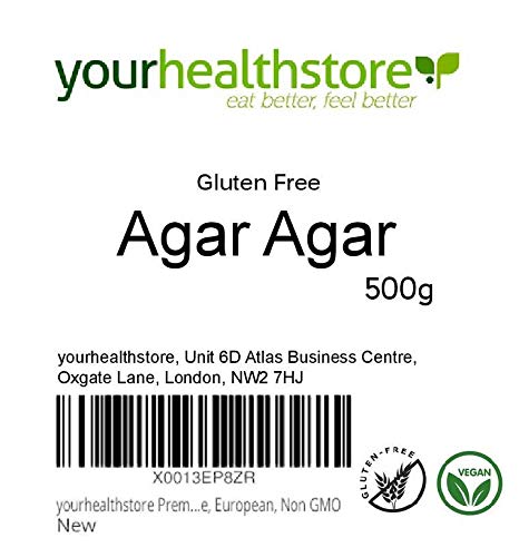 yourhealthstore Premium Agar Agar en polvo sin gluten 500 g, gelatina vegana, europea, no transgénico (bolsa reciclable)