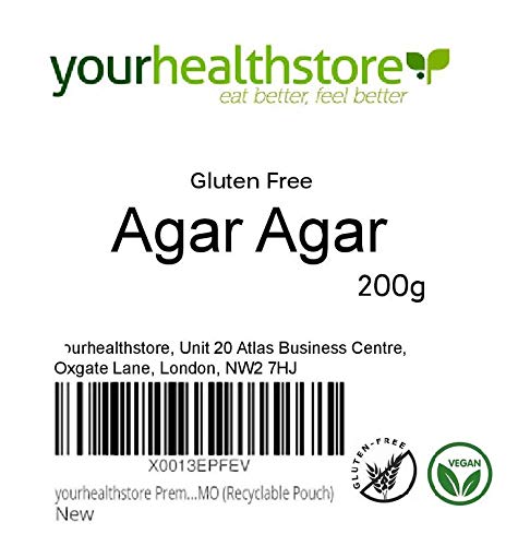 Yourhealthstore Premium agar en polvo de agar sin gluten 200 g, gelatina vegana, europea, sin OMG (bolsa reciclable)