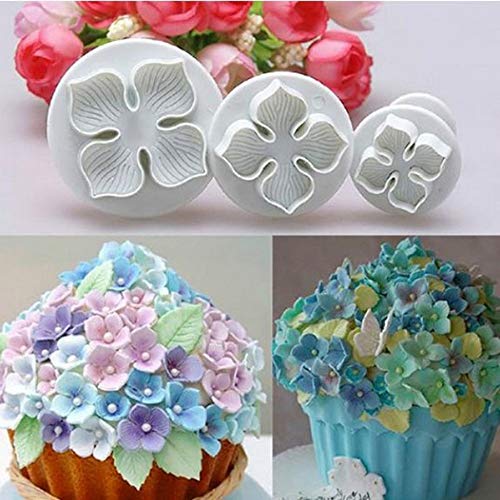 Youtaimei Producto satisfactorio 3 Unids Cake Plunger Fondant Cortador Decoración Molde Herramientas De Bricolaje 4 Hoja De Pétalos De La Herramienta De Relieve