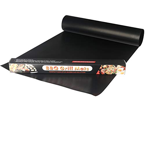 YOWAO - Alfombrilla para parrilla de barbacoa, antiadherente para horno de teflón, fácil de limpiar, reutilizable, duradero, resistente al calor, hojas para asar carne, Negro-40 x 180 cm.