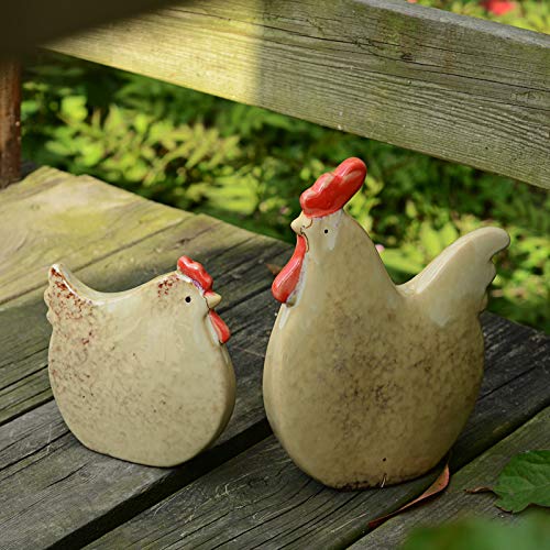 Yowinlo Estatuas Figuritas Decoración Cerámica Pollito Gallina Artesanía Al Aire Libre Jardín Estilo Nórdico Pastoral, A