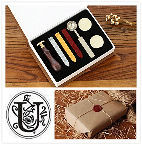 YPSelected Vintage A-Z 26 Alfabeto Letras Iniciales Sellado cucharas de Cera Velas Sello Sello Conjunto con Caja de Regalo (Letter U)