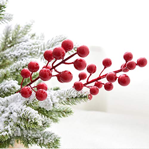 YQing 14 Piezas Tallos de Bayas Rojas Artificiales, 19.8cm Navidad Bayas Artificiales Acebo Navidad Decoracion para Árbol de Navidad Vacaciones y decoración del hogar (Burgundy Berries)