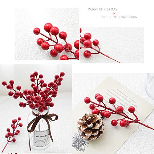 YQing 14 Piezas Tallos de Bayas Rojas Artificiales, 19.8cm Navidad Bayas Artificiales Acebo Navidad Decoracion para Árbol de Navidad Vacaciones y decoración del hogar (Burgundy Berries)