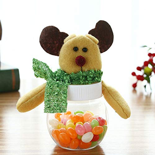 ysister Tarro de Dulces navideños de 3 Piezas, latas de azúcar navideñas Caja de Regalo Transparente de plástico Old Man Snowman Elk Decoración navideña Tarro de Dulces para Cualquier Fiesta 6x15cm