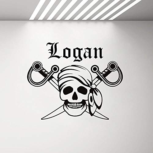 yuandp Calcomanía de Pared Pirata Personalizada Nombre Personalizado 骷髅 Espada Cuchillo Curvo Pared Vinilo Pegatina Adolescente niño niño habitación decoración Cartel