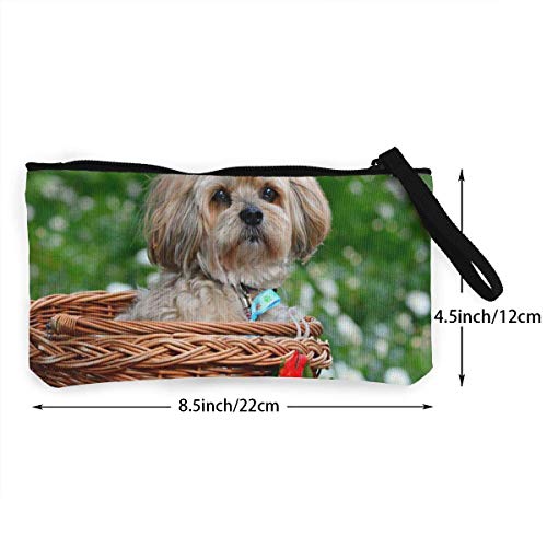Yuanmeiju Lhasa Perro Animal canino Pelo Largo Lindo Lienzo Cambio Moneda Monedero Bolsa Bolsa Cremallera Titular Monedero Correa de muñeca Maquillaje lápiz Caso Personalizado