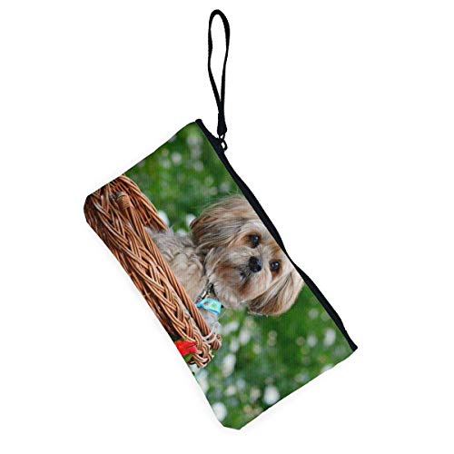 Yuanmeiju Lhasa Perro Animal canino Pelo Largo Lindo Lienzo Cambio Moneda Monedero Bolsa Bolsa Cremallera Titular Monedero Correa de muñeca Maquillaje lápiz Caso Personalizado