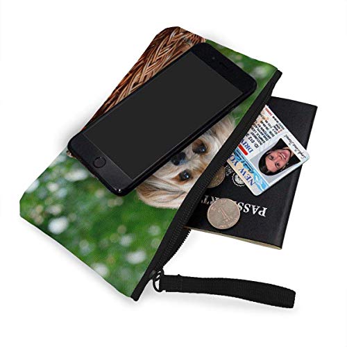 Yuanmeiju Lhasa Perro Animal canino Pelo Largo Lindo Lienzo Cambio Moneda Monedero Bolsa Bolsa Cremallera Titular Monedero Correa de muñeca Maquillaje lápiz Caso Personalizado