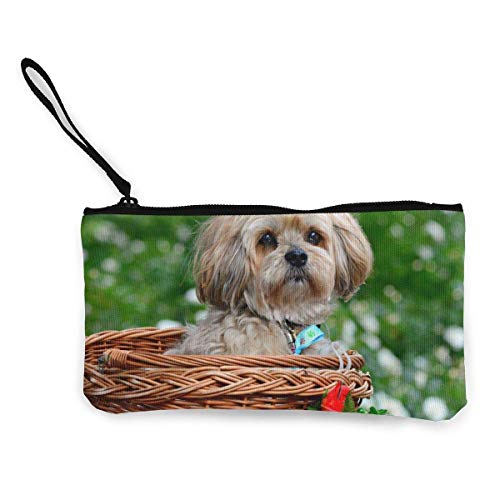 Yuanmeiju Lhasa Perro Animal canino Pelo Largo Lindo Lienzo Cambio Moneda Monedero Bolsa Bolsa Cremallera Titular Monedero Correa de muñeca Maquillaje lápiz Caso Personalizado