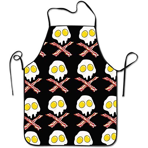 Yuanmeiju Unisex Bacon Eggs Skull Crossbones Cooking Chef Kitchen Delantales with Adjustable Bib Black.