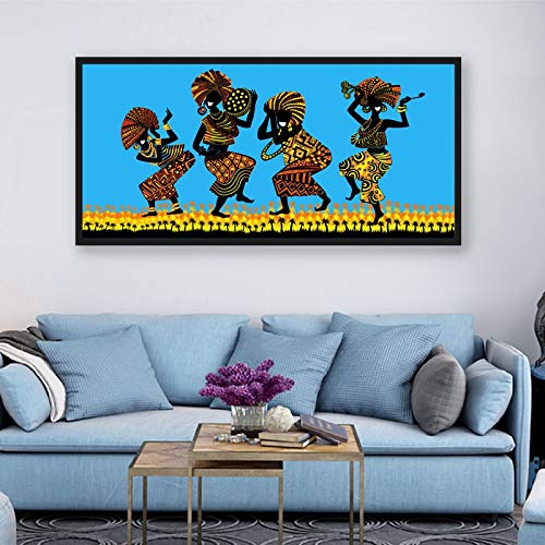 YuanMinglu Las Mujeres Africanas Hombres Bailan Siluetas —Cuadros Abstractos sobre Lienzo sobre Carteles Y Lienzos Decoración del Hogar del Retrato Mujer Lienzo Foto—Pintura Sin Marco50X100 Cm