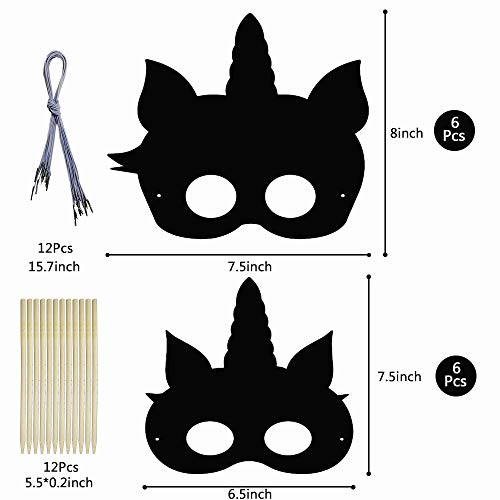 YUANXIASM 12pcs Scratch Art Máscaras niños DIY Masks Dibujo Scratch Láminas para Rascar Creativas Papel Niños Dibujar Paper Halloween Máscaras mágicas para niños Rainbow Unicornio Rascado Imágenes
