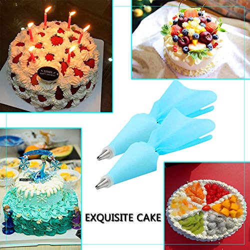 YUANXIASM Boquillas para Manga Pastelera 8 Boquillas Set Rusas Grandes, Acoplador, Bolsa de Silicona y Mas Accesorios para Hornear Juego de Decoración para Cupcakes, Decoración de Pasteles (Azul)