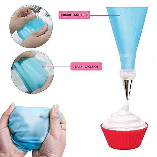YUANXIASM Boquillas para Manga Pastelera 8 Boquillas Set Rusas Grandes, Acoplador, Bolsa de Silicona y Mas Accesorios para Hornear Juego de Decoración para Cupcakes, Decoración de Pasteles (Azul)