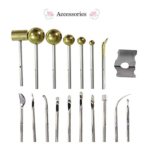 YUCHENGTECH Juego de herramientas para hacer flores de tela Juego de planchado de flores artificiales con soldador + 17 cabezales de trabajo 220V (Juego completo)