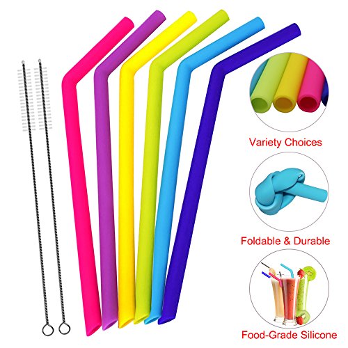 YuCool - Juego de 12 pajitas de silicona, reutilizables, extralargas con 2 cepillos para vaso Yeti Rtic, diámetro 0.45 pulgadas, longitud 9.6'' – 6 colores
