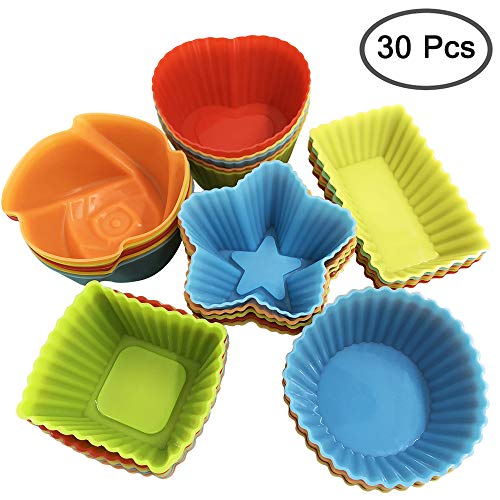 YuCool Molde de silicona para cupcakes, reutilizable, antiadherente, para hornear cupcakes, gelatina, huevo, chocolate, pudín y mucho más, redondo, estrella, corazón, rosa, cuadrado, rectangular