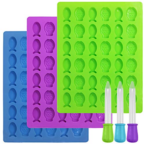 YuCool - Moldes de silicona con forma de pez (3 unidades), color morado, azul y verde