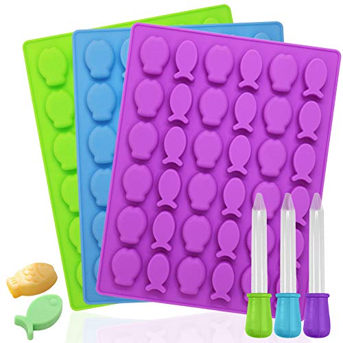 YuCool - Moldes de silicona con forma de pez (3 unidades), color morado, azul y verde