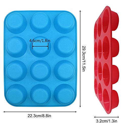 YuCool - Moldes de silicona para magdalenas, tartas, sin BPA, aptos para microondas (naranja, rojo, azul)