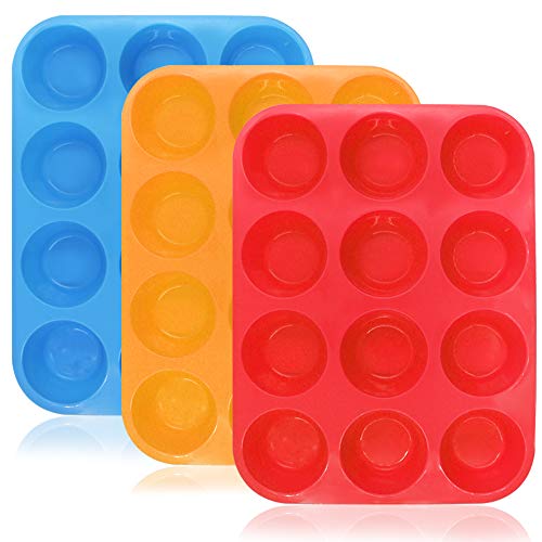 YuCool - Moldes de silicona para magdalenas, tartas, sin BPA, aptos para microondas (naranja, rojo, azul)