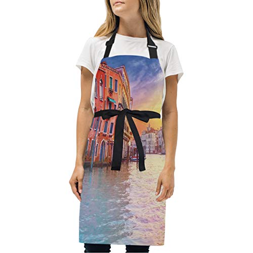 YUDILINSA Delantal Personalizado, nuevos Delantales creativos Delantal de Calidad Profesional,Impresión mágica Italiana del Canal de Venecia
