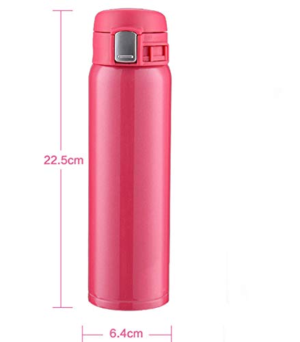 YUEMING Botella de Agua con Aislamiento al vacío, Taza de Viaje de café Termo de Acero Inoxidable, Botella de Agua de Deportes Termo de Acero Inoxidable,500ml (Rosa)