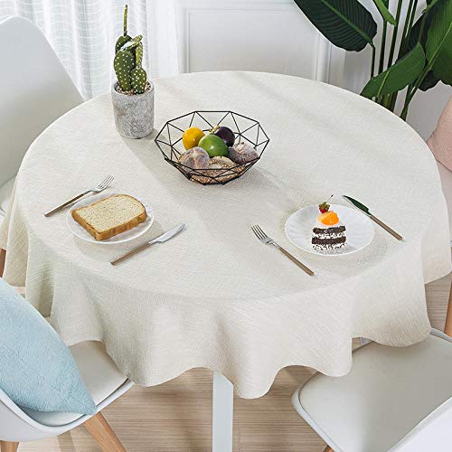 YuHengJin Manteles Antimanchas Mantel Rectangular Redondo Algodón Lino Color Sólido Lavables Antimanchas para Decoración de La Mesa de Comedor Blanco cremoso de 80 cm de diámetro