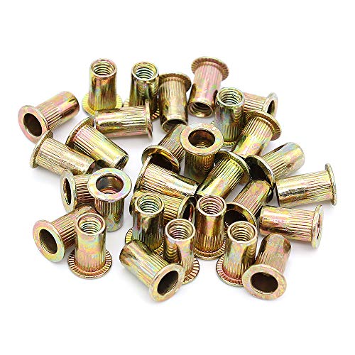 Yuhtech 165 Pcs Juego de Tuercas Remachadas Acero al Carbono Galvanizadas M3/M4/M5/M6/M8/M12, Tuerca de remache Cabeza plana Roscado