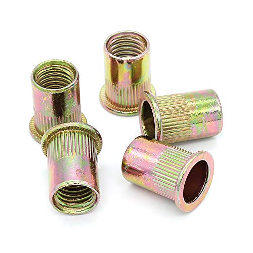 Yuhtech 165 Pcs Juego de Tuercas Remachadas Acero al Carbono Galvanizadas M3/M4/M5/M6/M8/M12, Tuerca de remache Cabeza plana Roscado