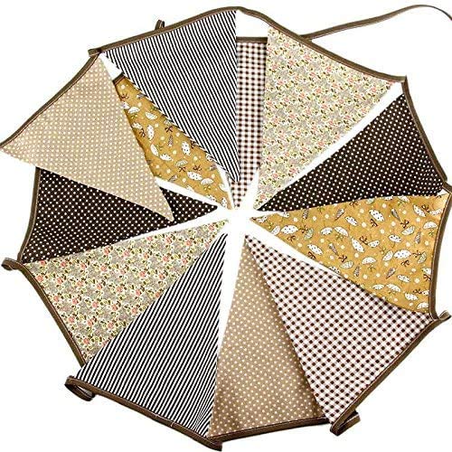 YUIP Banderines de tela de 3,3 m con 12 banderines triangulares de doble cara vintage, guirnaldas de tela, decoración para dormitorio, fiestas de cumpleaños o decoración de boda