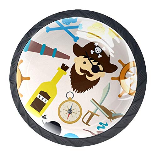 Yumansis Brújula Pirata de Dibujos Animados Tiradores de Puerta de Cristal de 35 mm Tiradores de cajones de Muebles de Vidrio Tiradores con Tornillos para la Cocina del hogar Oficina 4 Piezas 35mm