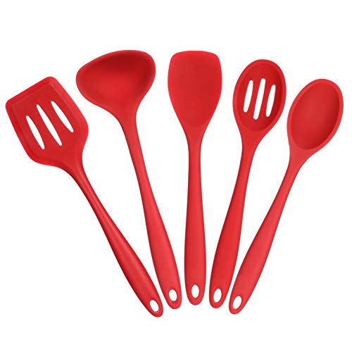Yumi V 5Juegos Utensilios de Cocina de Silicona Antiadherentes Resistentes al Calor Fáciles de Limpiar(Rojo)