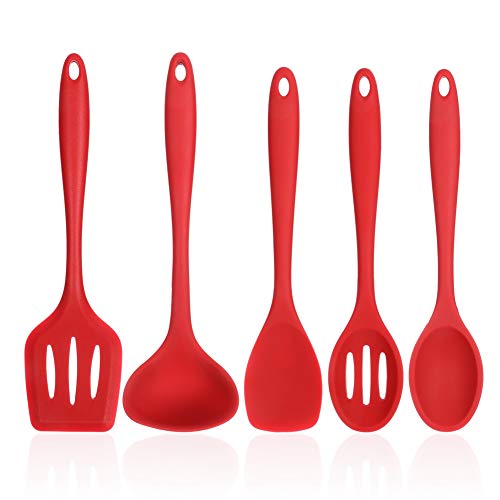 Yumi V 5Juegos Utensilios de Cocina de Silicona Antiadherentes Resistentes al Calor Fáciles de Limpiar(Rojo)
