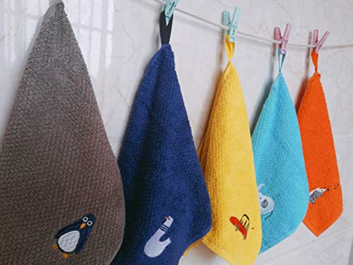 YUMU CASA Juego de 5 Toallas de Mano y Cara con Gancho de algodón Suave Absorbente para bebé y niños/Toalla de Cocina/Baberos de bebés/Toalla de Sudor para niños (50 x 25 cm)