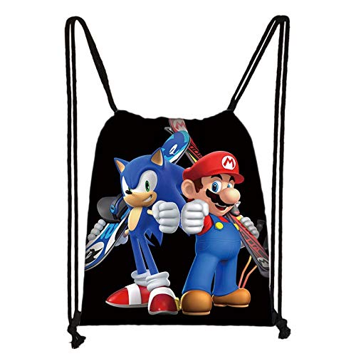 YUNDI Mochila Sonic Juego Mario Sonic Boom Erizos Dibujos Animados Niños Cordón Mochila De Compras Escuela De Viaje Bolsa De Fiesta Regalo 38 * 32cm