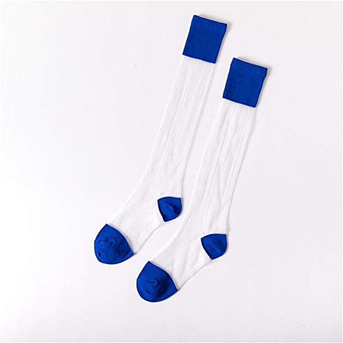 YUNGYE Las Mujeres del Verano Transparente Star Online Pierna Larga Calcetines Brillante del Inconformista del monopatín sólido de la Manera Medias Femeninas (Color : Blue, Size : 35 38EU)